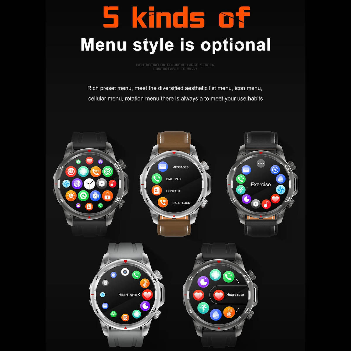 Microwear DK68 Smartwatch With Heart Rate Monitor Black Leather vue 9