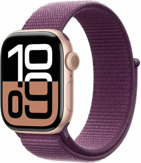 Apple Watch Series 10 Aluminium 42mm Waterproof with Heart Rate Monitor (Rose Gold with Plum Sport Loop) view 1