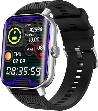 F12 2.02 Inch Curved Screen Smart Watch Supports Voice Call Blood Sugar Detection Silver + Black
