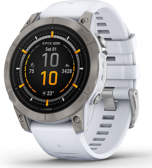 Garmin epix Pro (Gen 2) Sapphire Edition Titanium 47mm Waterproof Smartwatch with Heart Rate Monitor (Whitestone Silicone Band) view 2