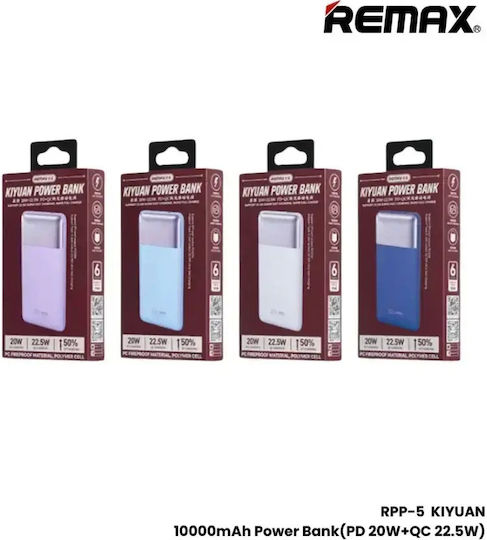 Remax RPP-5 Power Bank 10000mAh 22.5W with USB-A Port and USB-C Port Power Delivery / Quick Charge 3.0 White vue 3