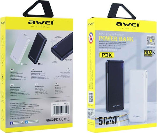 Awei P3K Power Bank 5000mAh 12W with USB-A Port Black view 3
