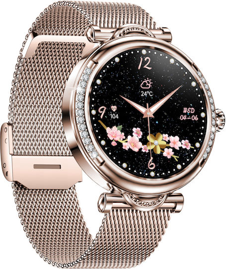 Luxstyle Smartwatch Idealstore Apple Bluetooth Hd Voice Sound Phone Agenda Lux-elegant Design 1.27" Hd Screen Oxygen Monitoring Blood Pressure Heart Rate Sleep Multi-sport Mode Custom Dial Ip67 Water Resistant Gold Metal Bracelet view 1