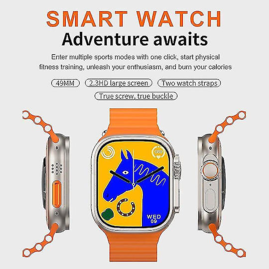 Qian I20 Ultra Max 2.3' 49mm + Bluetooth HandsFree Gift + Protective Glass Wireless Charging Waterproof 10 +1 Men's Women's Set Silver view 5