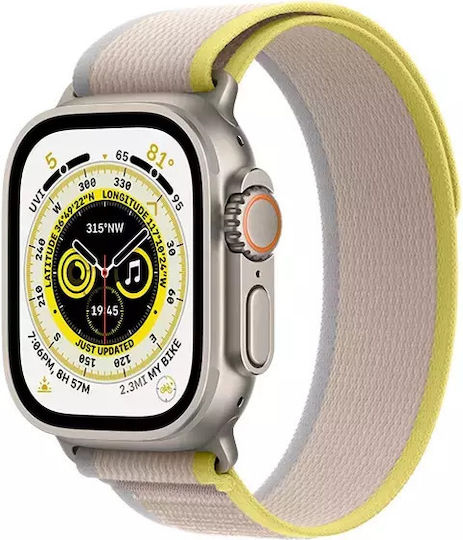 Apple Watch Ultra Titanium 49mm Waterproof with eSIM and Heart Rate Monitor (Yellow/Beige Trail Loop S/M) view 3