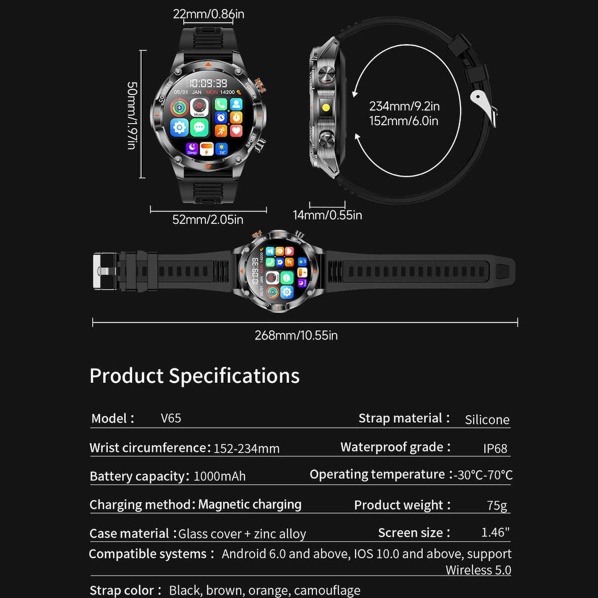 Smartwatch Microwear V65 Camo Silicone view 2