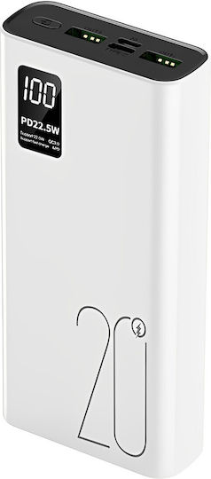 Power Bank 20000mAh with 2 USB-A Ports and USB-C Port White