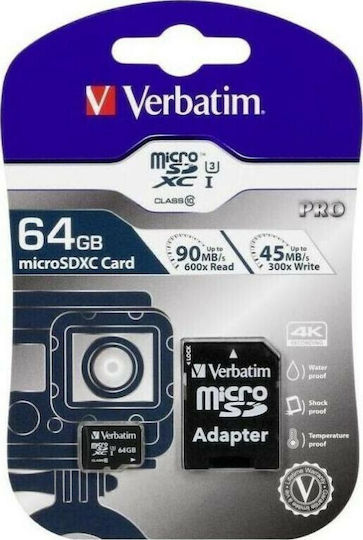 Verbatim Pro microSDXC 64GB U3 UHS-I 90MB/s With Adapter view 4