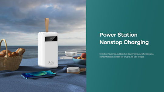 Remax RPP-266 Power Bank 80000mAh 22.5W with 4 USB-A Ports and USB-C Port Power Delivery / Quick Charge 3.0 White vista 5