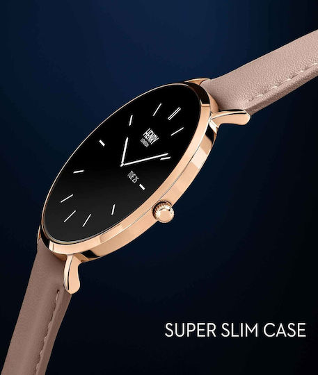 Henry London Smart Stainless Steel 43mm Smartwatch with Heart Rate Monitor (Rose & Nude Leather) view 8