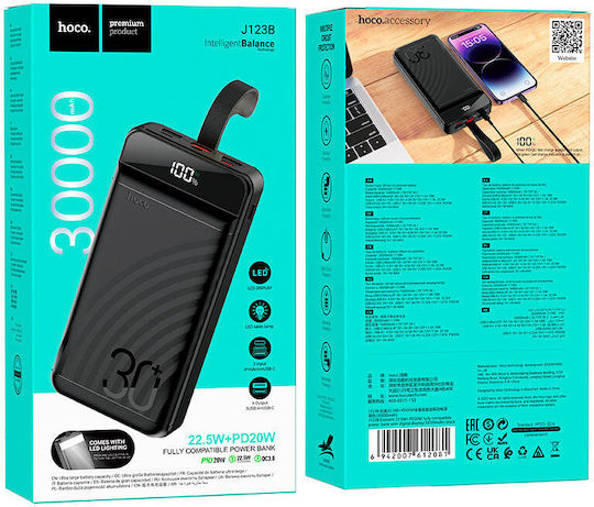 Hoco J123Β Power Bank 30000mAh 20W with 3 USB-A Ports and USB-C Port Quick Charge 2.0 / Quick Charge 3.0 Black view 2