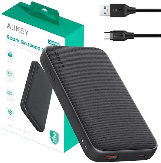 Aukey PB-Y46P USB-C cable Power Bank 10000mAh 20W with USB-A Port and USB-C Port Power Delivery Black