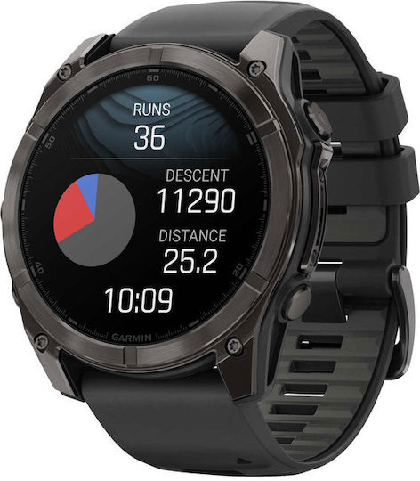 Garmin Fenix 8 Stainless Steel 51mm Waterproof Smartwatch with Heart Rate Monitor (Sapphire, Carbon Grey Dlc With Black/Pebble Grey Silicone Band) view 3