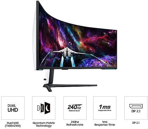 Samsung Odyssey Neo G9 LS57CG954 Ultrawide VA HDR Curved Gaming Monitor 57" 7680x2160 240Hz with Response Time 1ms GTG view 6
