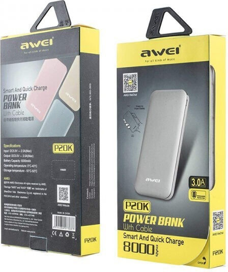 Awei P20K Power Bank 8000mAh with USB-A Port Rose Gold vue 3