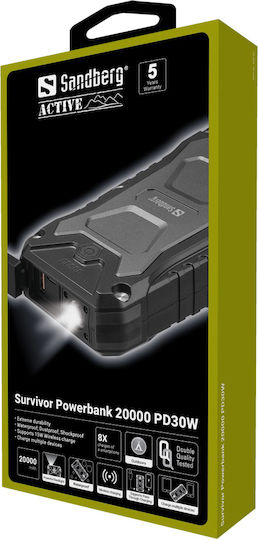 Sandberg Survivor Power Bank 20000mAh 30W with 2 USB-A Ports and USB-C Port Power Delivery / Quick Charge 3.0 Black view 2