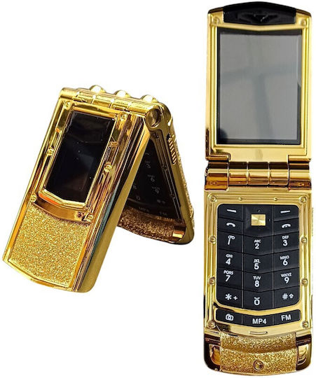 V77 Dual SIM Mobile with Buttons (English Menu) Gold/Diamond view 1