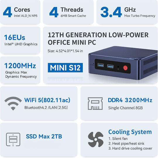 Beelink S12 Mini PC (N-Series N95/12GB DDR4/512GB SSD/W11 Pro) view 3