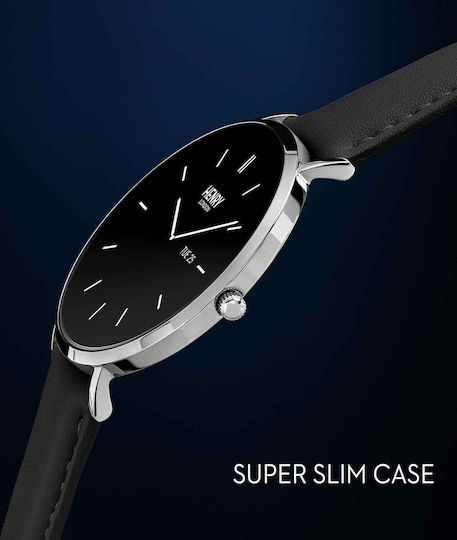 Henry London Smart Stainless Steel 43mm Smartwatch with Heart Rate Monitor (Silver & Black Leather) view 6