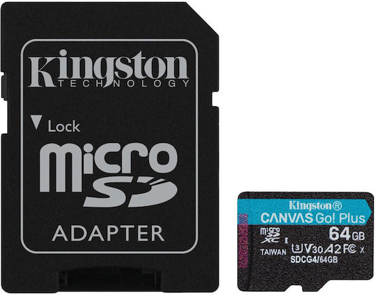 Kingston Canvas Go Plus microSDXC 64GB U3 V30 A2 UHS-I 200MB/s with Adapter