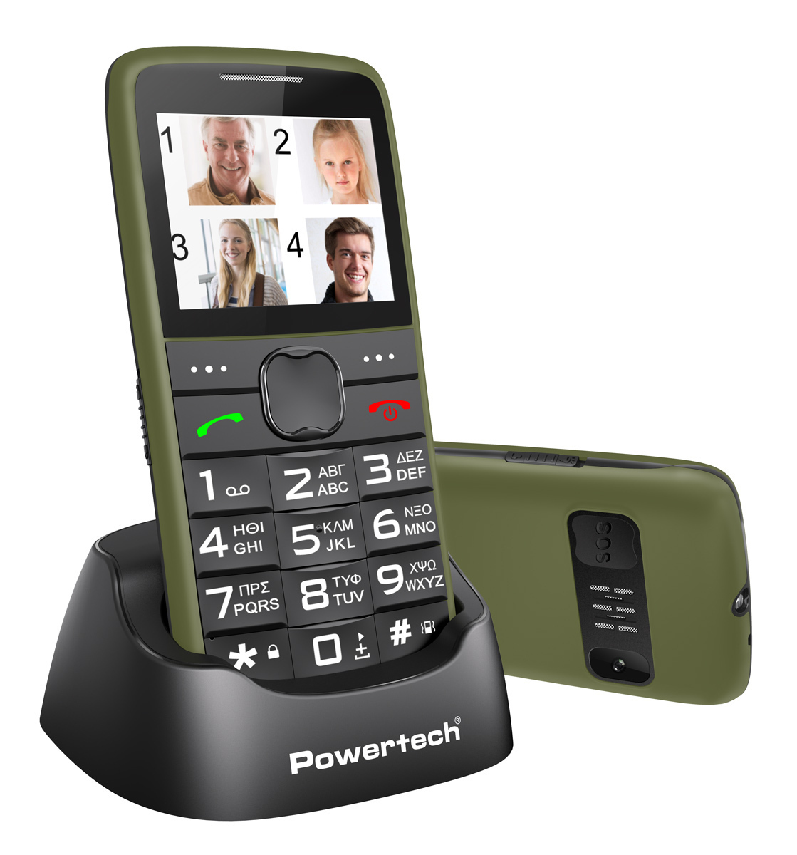 Powertech Eco V2 PTM-42 Dual SIM Mobile with Large Buttons Haki view 1