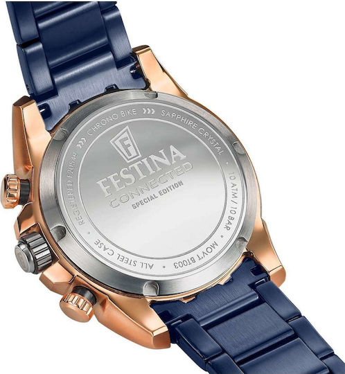 Festina Chrono Bike Hybrid Stainless Steel 45mm Waterproof Smartwatch (Blue Steel Bracelet) view 3