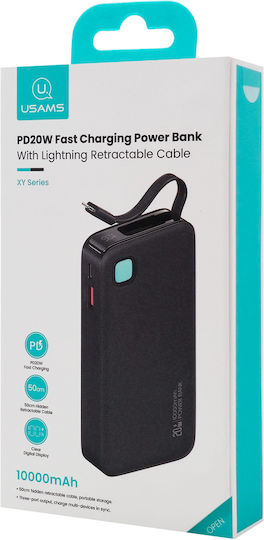 Usams CD225 Lightning Power Bank 10000mAh 20W with USB-A Port and USB-C Port Power Delivery Black vue 6