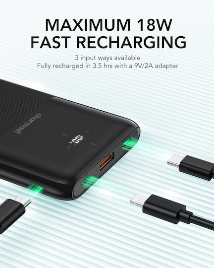Charmast S12B Power Bank 10000mAh 20W with USB-A Port and USB-C Port Power Delivery Black view 3