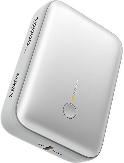 Aukey PB-Y55 Spark Mini Power Bank 10000mAh 20W with USB-A Port and USB-C Port Power Delivery White view 2