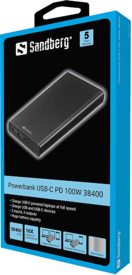 Sandberg 420-63 Power Bank 20000mAh 100W with 2 USB-A Ports and USB-C Port Power Delivery Black view 3