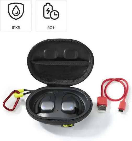 HAMA Spirit Athletics In-ear Bluetooth Handsfree Earphones with Sweat Resistance and Charging Case Black/Yellow vue 2