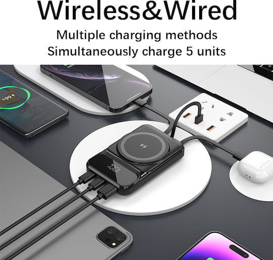 ET-011 MagSafe Power Bank 10000mAh 15W with USB-A Port and 2 USB-C Ports Black