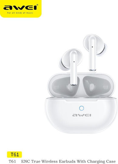 Awei T61 In-ear Bluetooth Handsfree Earphones with Charging Case White