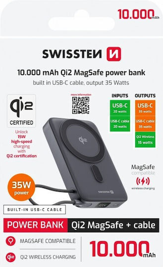 Swissten Qi2 MagSafe Power Bank 10000mAh 33W with USB-C Port Power Delivery Black view 3