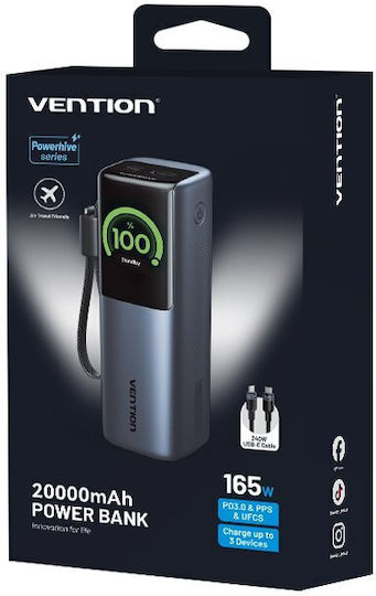Vention Powerhive 20000mAh 165W with USB-A Port and USB-C Port Black vista 3
