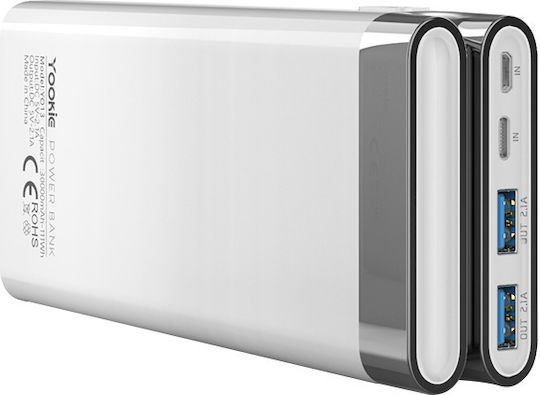 Yookie YO13 Power Bank 30000mAh with 2 USB-A Ports White view 2
