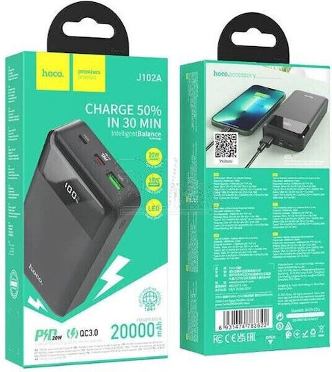 Hoco J102 Power Bank 20000mAh 20W with USB-A Port and USB-C Port Quick Charge 3.0 Black view 4