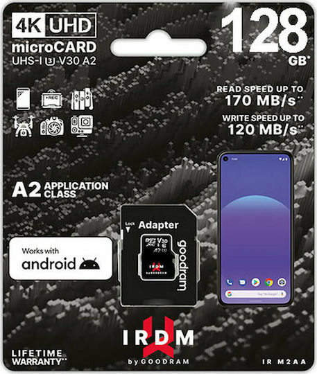 GoodRAM IRDM M2AA A2 microSDXC 128GB U3 V30 A2 UHS-I 170MB/s Memory Card with Adapter view 2
