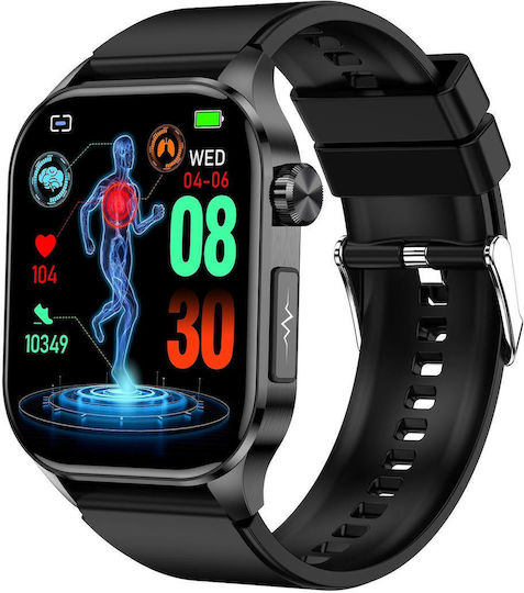 Et580 2.04 Inch Amoled Screen Sports Smart Watch Support Bluethooth Call Ecg Function Black Silicone Band view 1