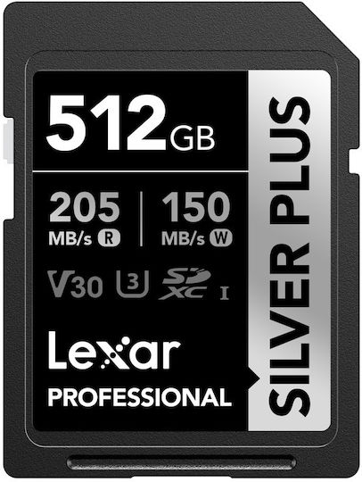 Lexar Professional Silver Plus 1066x Memory Card LSDSIPL512G-BNNNG 512GB SDXC UHS-I U3 A2 V30
