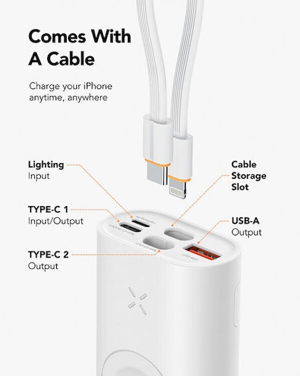 Veger W1162S Power Bank 10000mAh with USB-A Port and USB-C Port White view 6