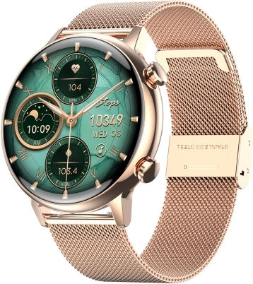 Hk39 1.1 Inch Smart Stainless Steel Band Watch Support Bluetooth Call Blood Oxygen Monitoring Gold