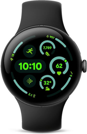 Google Pixel Watch 3 Aluminium 45mm Waterproof with Heart Rate Monitor (Matte Black Aluminum Case / Obsidian Active Band) view 2