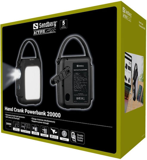 Sandberg Hand Crank Power Bank 20000mAh 20W with 2 USB-A Ports and 2 USB-C Ports Power Delivery Black view 4