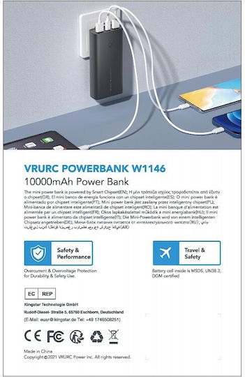 Vrurc ACE100 Power Bank 10000mAh 20W with 2 USB-A Ports and USB-C Port Power Delivery / Quick Charge 3.0 Black view 6