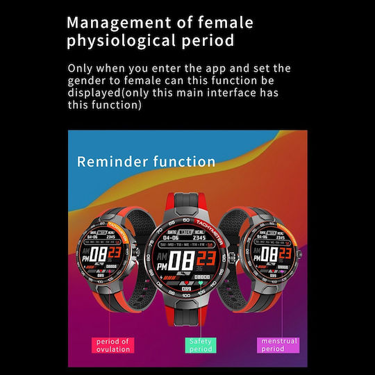 Aoke E15 44mm Smartwatch with Heart Rate Monitor (Black Case / Black-Red Silicone Strap) vue 5