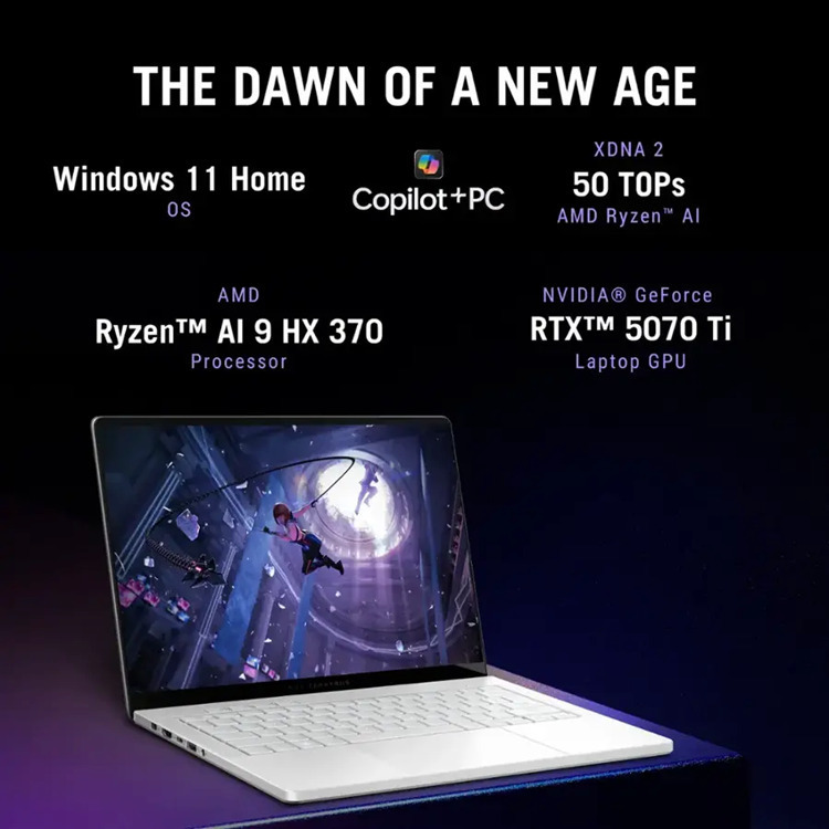 Asus ROG Zephyrus G14 GA403WR-G14.R95070TI GA403WR-G14.R95070TI 14" OLED 120Hz (Ryzen AI 300 Series-HX370/32GB/1TB SSD/GeForce RTX 5070 Ti/W11 Pro) Platinum White (US Keyboard) view 8
