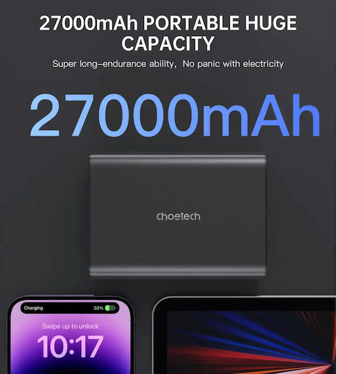 Choetech B635BK Power Bank 27000mAh 22.5W with 2 USB-A Ports and 2 USB-C Ports Black view 7