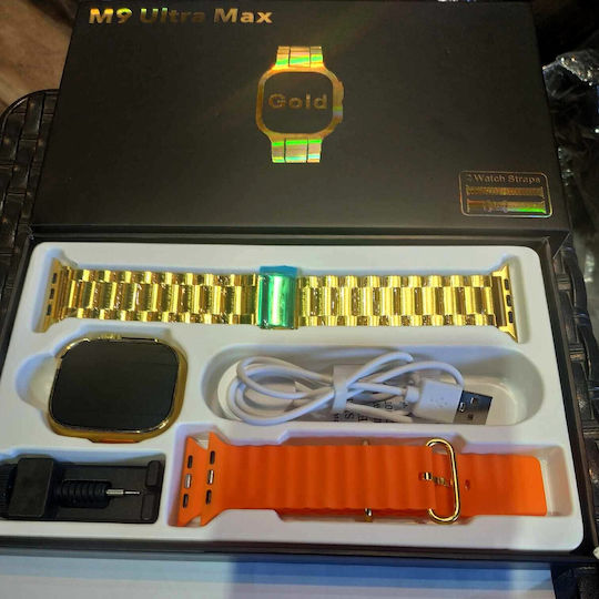 Ultra 9 Max Smartwatch with Heart Rate Monitor (Gold Orange) view 3