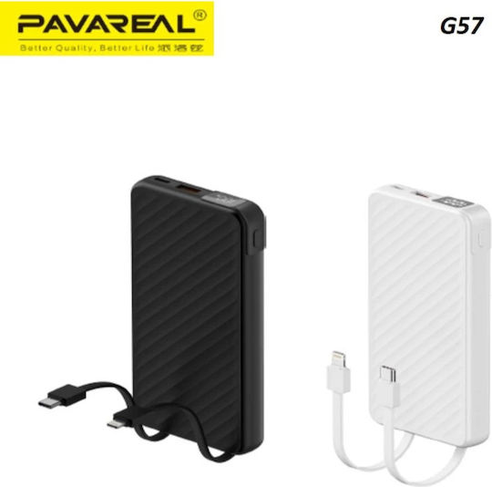 Pavareal G57 Ultra-Thin Power Bank 10000mAh 22.5W Fast Charging Built-In USB-C & Lightning Cables Black view 2